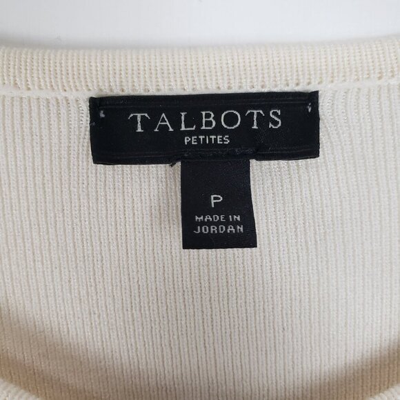 Talbots Ivory Ribbed Knit Peplum Sweater Jacket Full Zip Crew Neck Size PXS - Picture 4 of 5